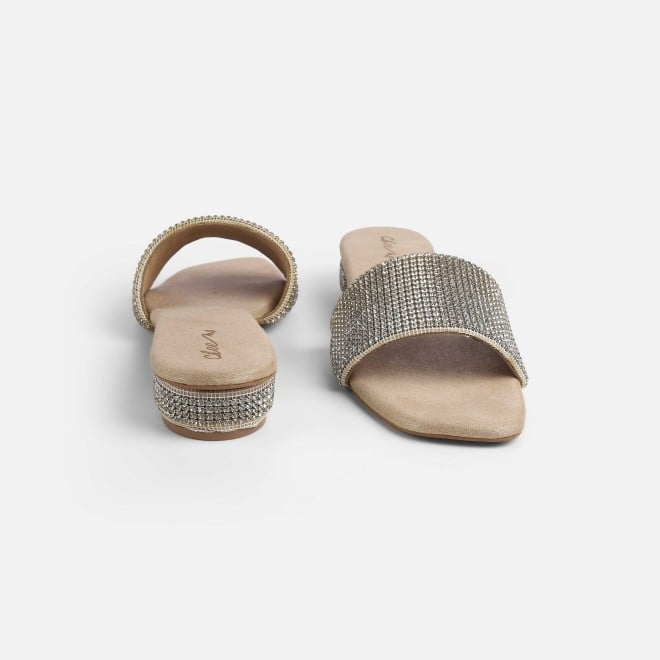 Cheemo Women Gold Party Slip Ons (SKU: 92-287-15-37)