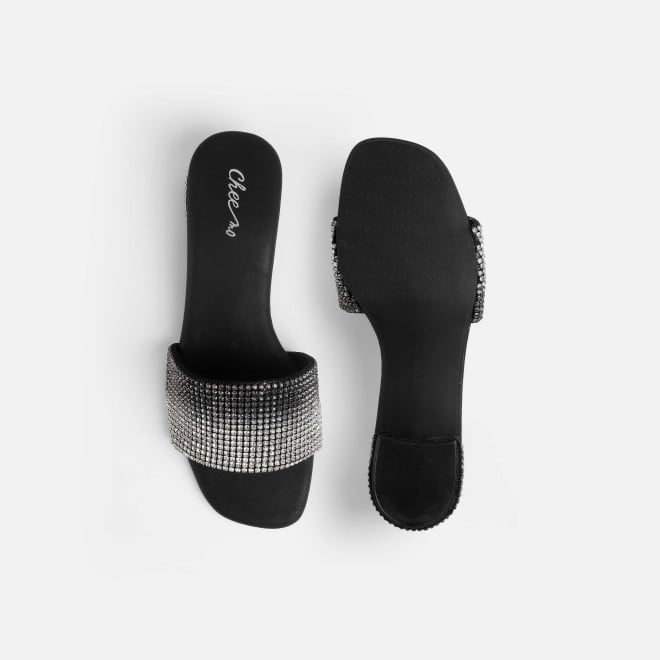 Cheemo Women Black Party Slip Ons (SKU: 92-287-11-37)