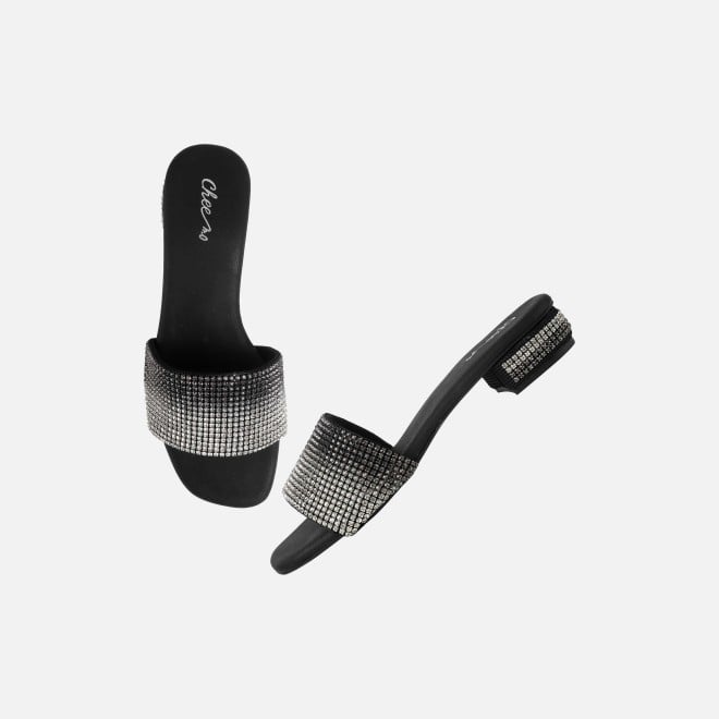 Cheemo Women Black Party Slip Ons (SKU: 92-287-11-37)