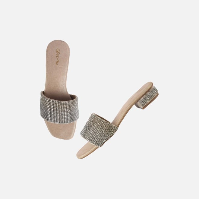 Cheemo Women Gold Party Slip Ons (SKU: 92-287-15-37)