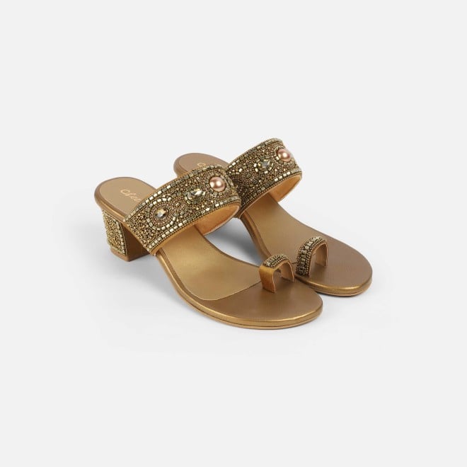 Cheemo Women Antic-gold Ethnic Slip Ons (SKU: 92-292-28-37)