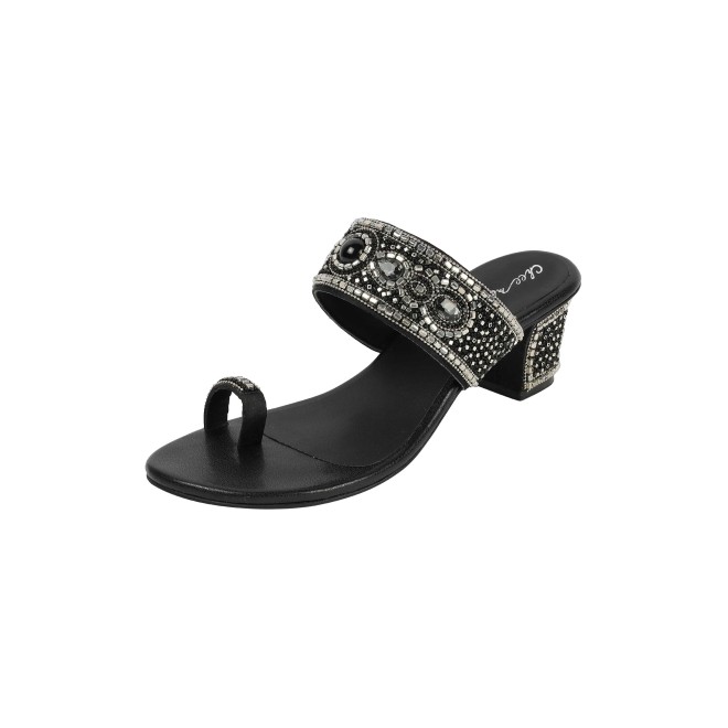 Cheemo Women Black Ethnic Slip Ons (SKU: 92-292-11-37)