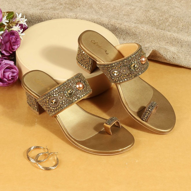 Cheemo Women Antic-gold Ethnic Slip Ons