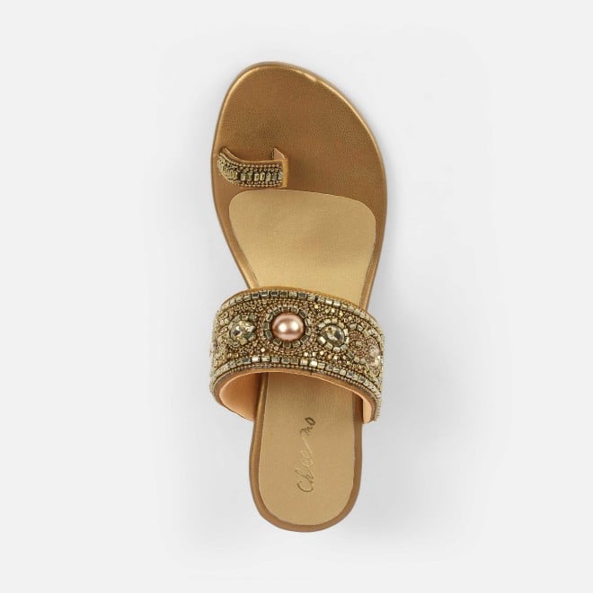 Cheemo Women Antic-gold Ethnic Slip Ons (SKU: 92-292-28-37)
