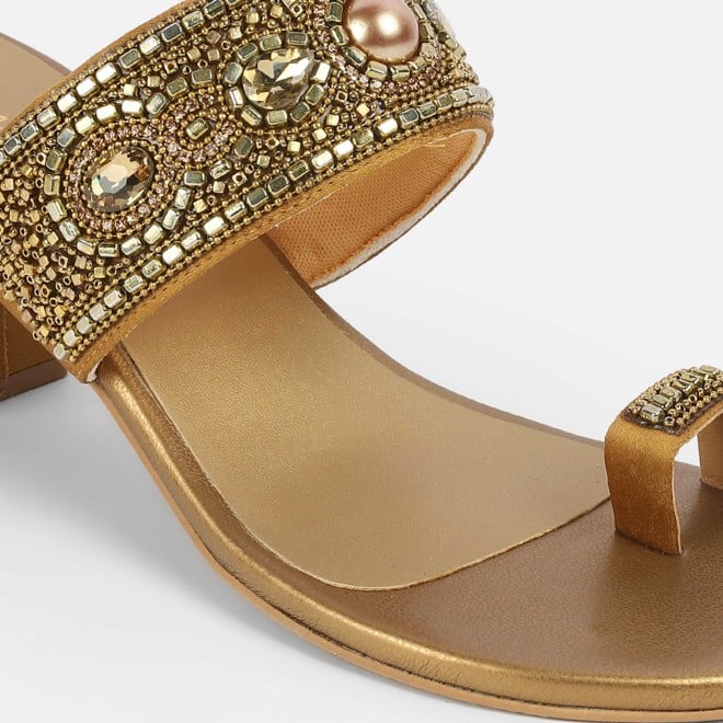 Cheemo Women Antic-gold Ethnic Slip Ons (SKU: 92-292-28-37)