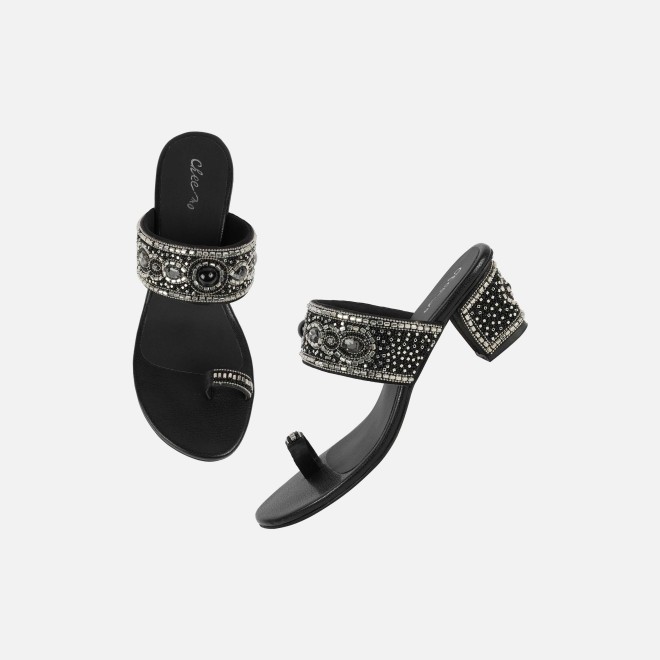 Cheemo Women Black Ethnic Slip Ons (SKU: 92-292-11-37)