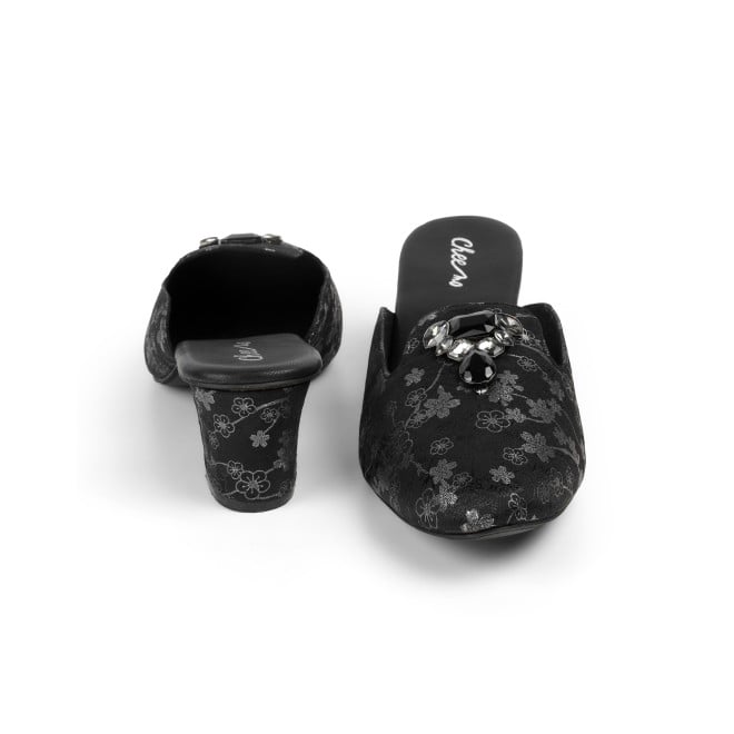 Cheemo Women Black Ethnic Slip Ons (SKU: 92-302-11-37)