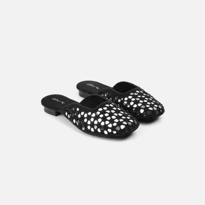 Cheemo Women Black Ethnic Slip Ons (SKU: 92-303-11-37)