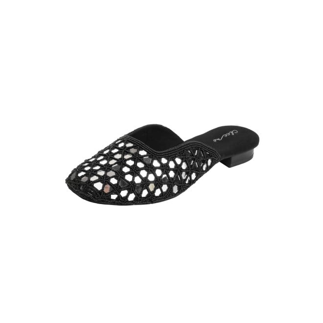 Cheemo Women Black Ethnic Slip Ons (SKU: 92-303-11-37)