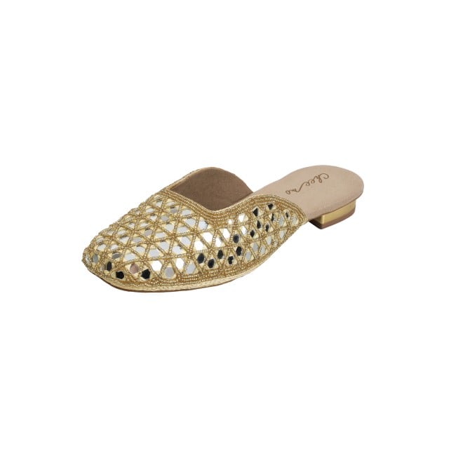 Cheemo Women Gold Ethnic Slip Ons (SKU: 92-303-15-37)