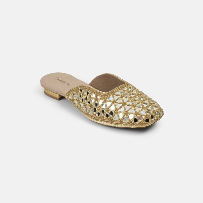 Cheemo Women Gold Ethnic Slip Ons (SKU: 92-303-15-37)