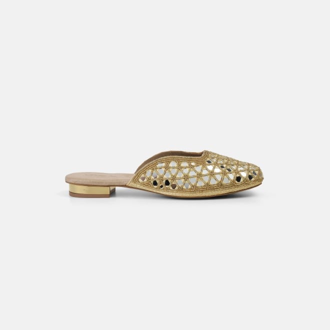 Cheemo Women Gold Ethnic Slip Ons (SKU: 92-303-15-37)