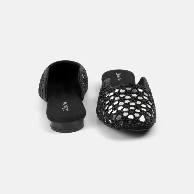 Cheemo Women Black Ethnic Slip Ons (SKU: 92-303-11-37)