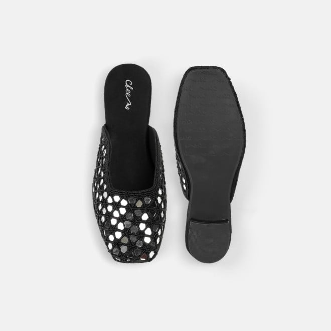 Cheemo Women Black Ethnic Slip Ons (SKU: 92-303-11-37)
