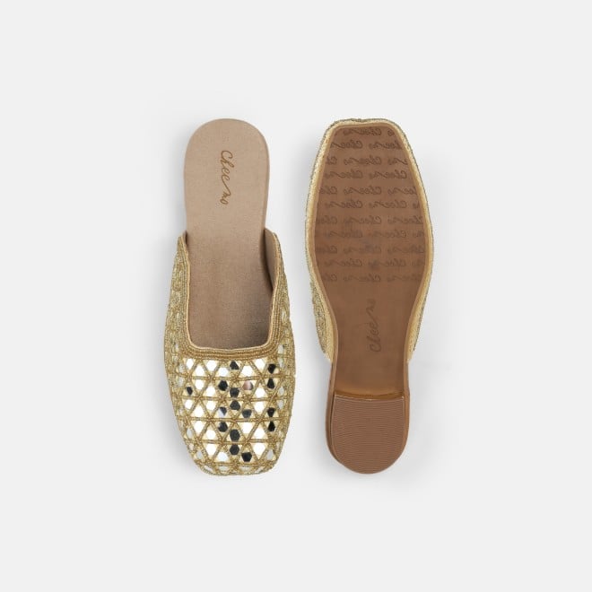Cheemo Women Gold Ethnic Slip Ons (SKU: 92-303-15-37)