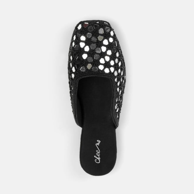 Cheemo Women Black Ethnic Slip Ons (SKU: 92-303-11-37)