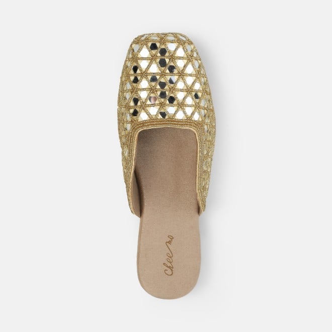 Cheemo Women Gold Ethnic Slip Ons (SKU: 92-303-15-37)