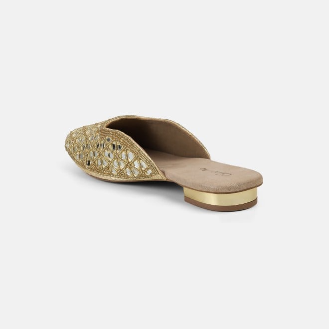 Cheemo Women Gold Ethnic Slip Ons (SKU: 92-303-15-37)