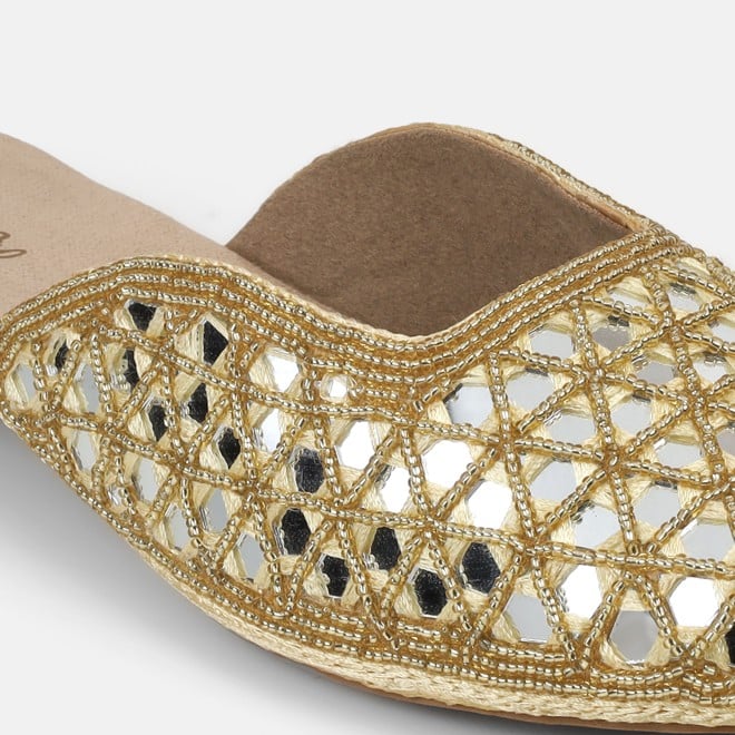 Cheemo Women Gold Ethnic Slip Ons (SKU: 92-303-15-37)