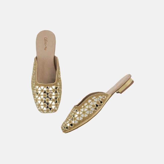 Cheemo Women Gold Ethnic Slip Ons (SKU: 92-303-15-37)