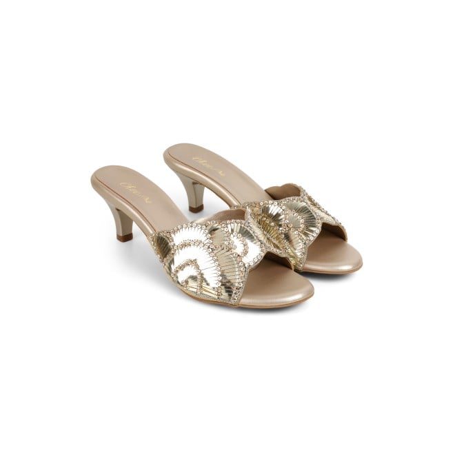Cheemo Women Gold Party Slip Ons (SKU: 92-315-15-38)