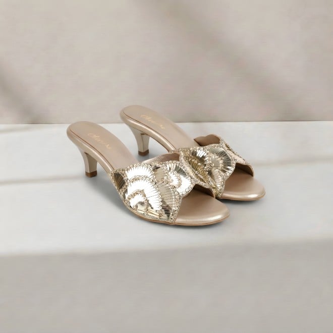 Cheemo Women Gold Party Slip Ons