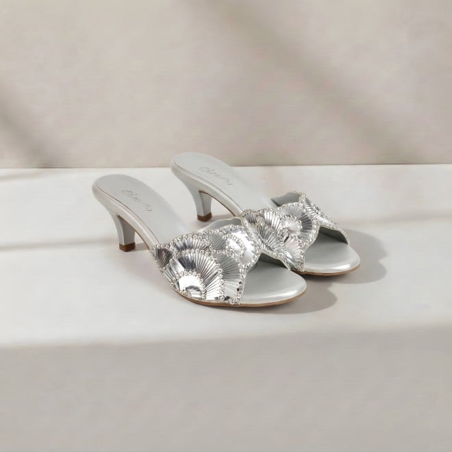 Cheemo Women Silver Party Slip Ons