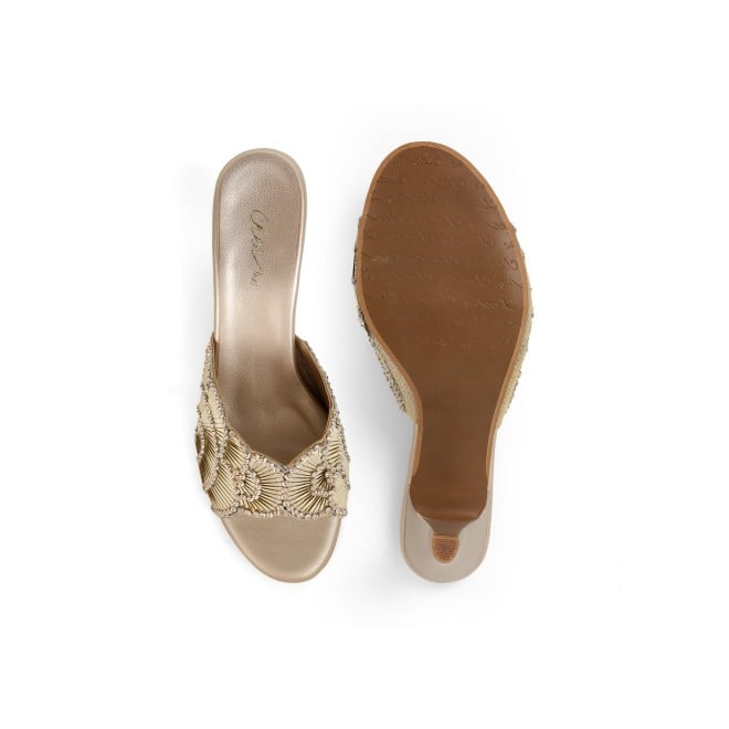 Cheemo Women Gold Party Slip Ons (SKU: 92-315-15-38)