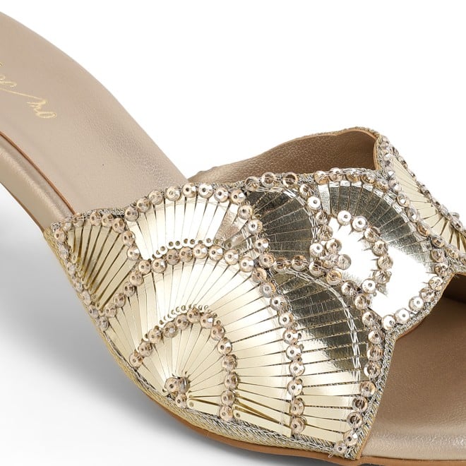 Cheemo Women Gold Party Slip Ons (SKU: 92-315-15-38)