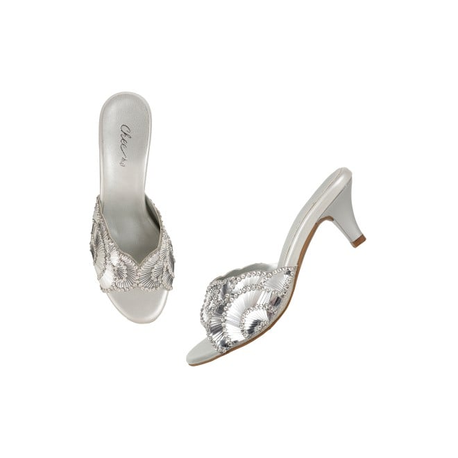 Cheemo Women Silver Party Slip Ons (SKU: 92-315-27-37)