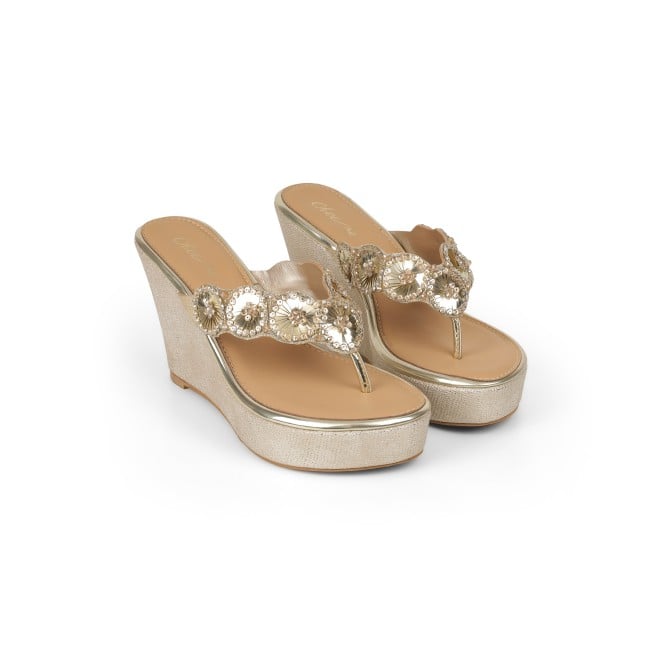 Cheemo Women Gold Ethnic Slip Ons (SKU: 92-316-15-37)