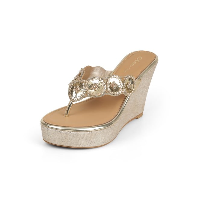 Cheemo Women Gold Ethnic Slip Ons (SKU: 92-316-15-37)