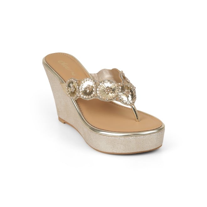 Cheemo Women Gold Ethnic Slip Ons (SKU: 92-316-15-37)