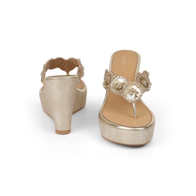 Cheemo Women Gold Ethnic Slip Ons (SKU: 92-316-15-37)