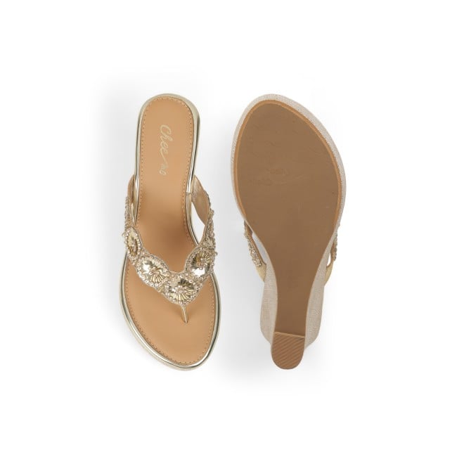 Cheemo Women Gold Ethnic Slip Ons (SKU: 92-316-15-37)