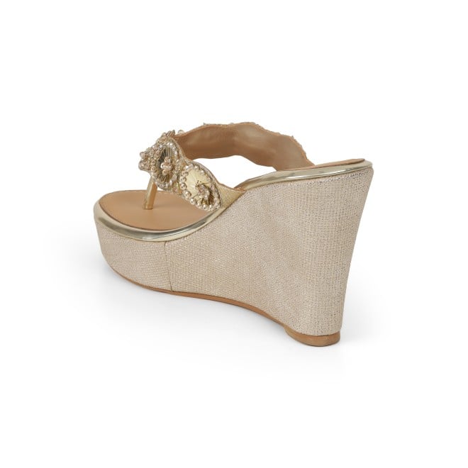 Cheemo Women Gold Ethnic Slip Ons (SKU: 92-316-15-37)