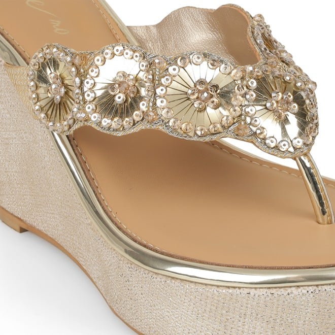 Cheemo Women Gold Ethnic Slip Ons (SKU: 92-316-15-37)