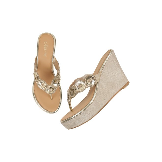 Cheemo Women Gold Ethnic Slip Ons (SKU: 92-316-15-37)