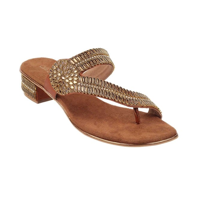 Cheemo Antique-Gold Ethnic Slippers for Women