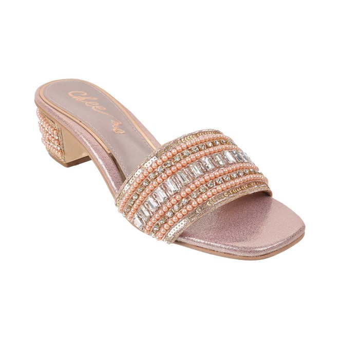 Cheemo Women Rose-Gold Ethnic Sandals