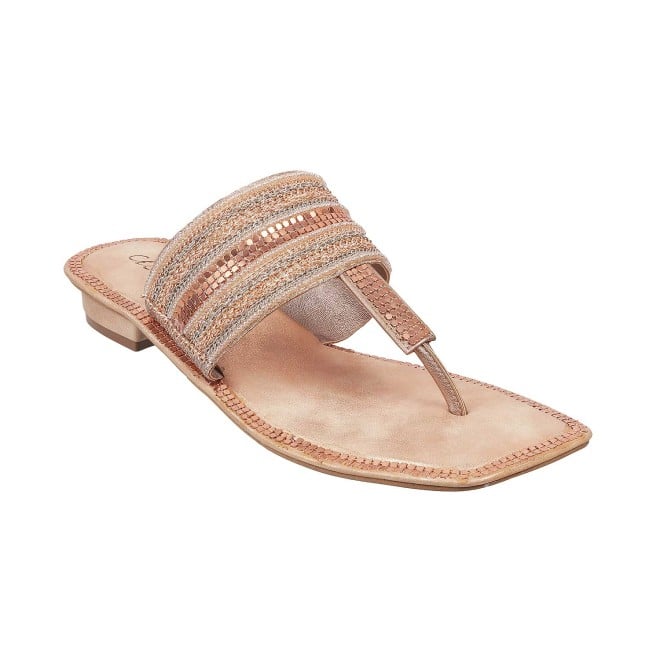 Cheemo Rose-Gold Ethnic Slippers for Women