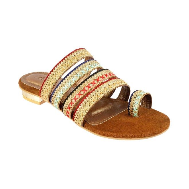 Cheemo Antique-Gold Ethnic Slip Ons for Women